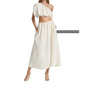Farm Rio One-Shoulder Cutout Maxi Dress Size Medium in Off White